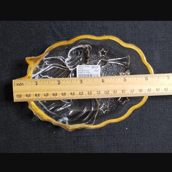 Vintage MIKASA Holiday Angel Song Gold Trim Clear Glass 6" Trinket Candy Dish - Picture 5 of 6